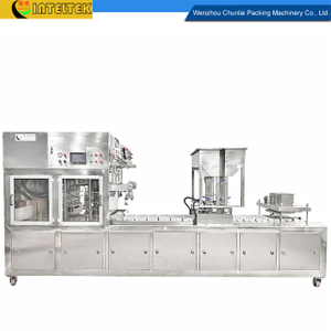 Inline Type Beancurd Tray Continuous Motion Filling and Sealing Machine 